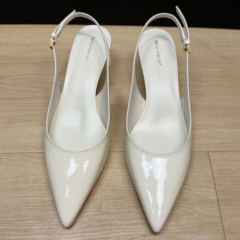 Reformation Wrenley Heeled Slingback Heels - White Patent Size 7.5 - Picture 4 of 8
